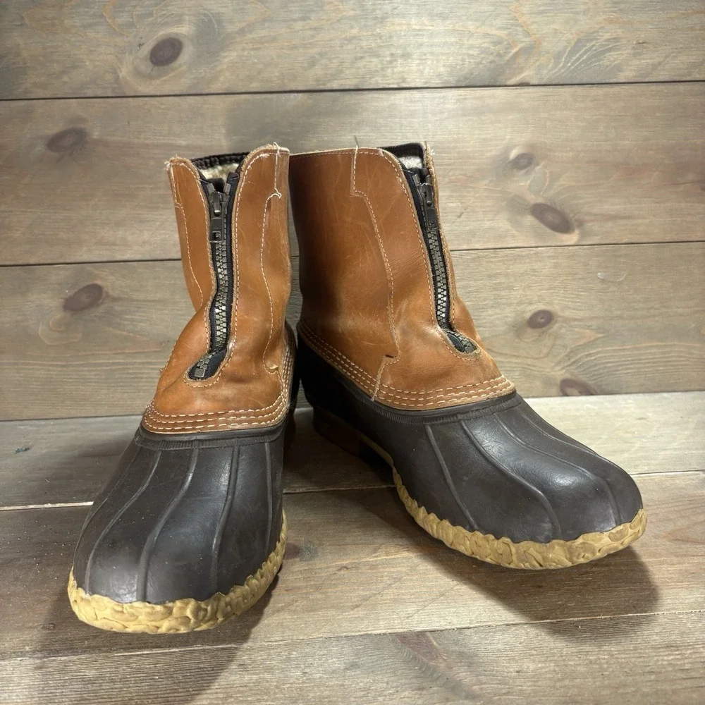 ll bean duck boots men size 10 shoes brown fleece lined winter waterproof boots